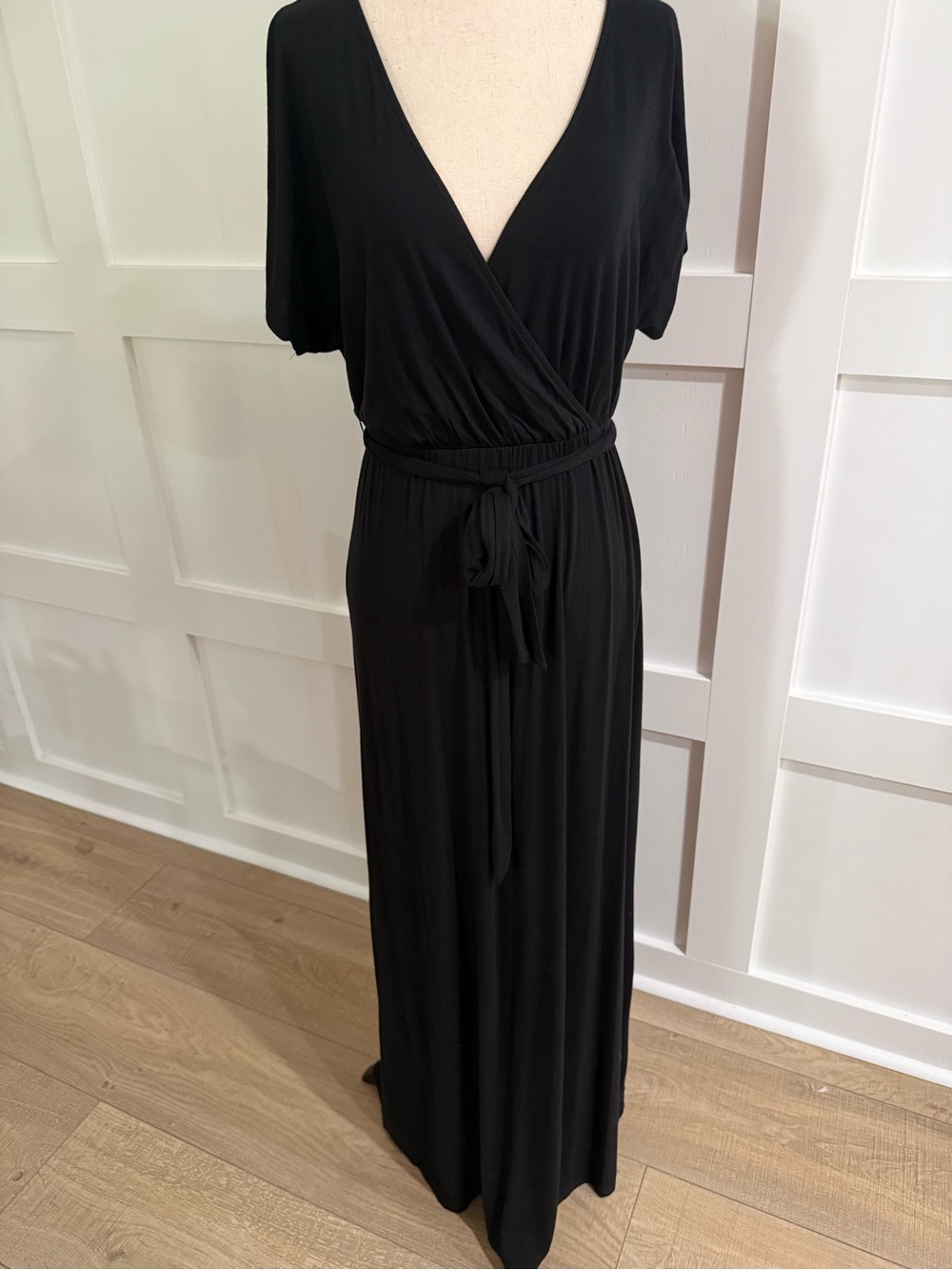 Black Wrap Maxi Dress with Tie Waist